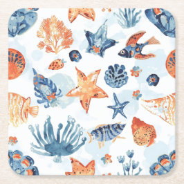 Under the Sea | Watercolor Coral Ocean Animals Rechteckiger Pappuntersetzer