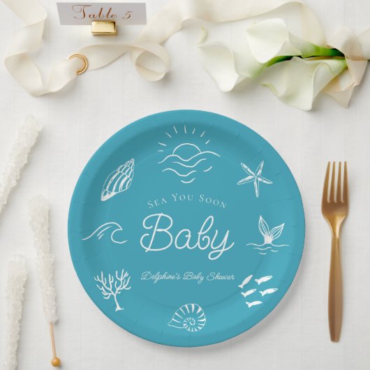 Under the Sea You Soon Blue Baby Shower Pappteller (Hochzeit)
