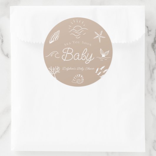 Under the Sea You Soon Brown Baby Shower Runder Aufkleber (Tasche)