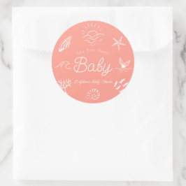 Under the Sea You Soon Pink Girl Baby Shower Runder Aufkleber