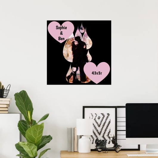 Under Umbrella: Romantic Couple Kissing in Rain Poster (Heimbüro)