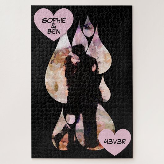 Under Umbrella: Romantic Couple Kissing in Rain Puzzle (Vertikal)