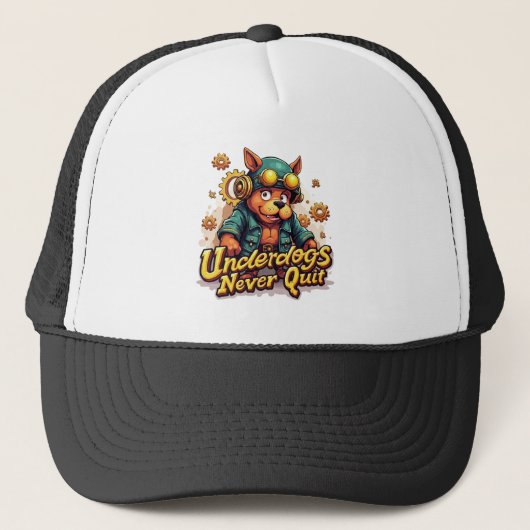 Underdogs Never Quit Cap – Motivational Hat Truckerkappe (Vorderseite)