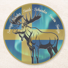 Underlägg — Sweden, moose Runder Pappuntersetzer