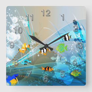 Underwater 1 Wall Clocks Numerals Optionen Quadratische Wanduhr