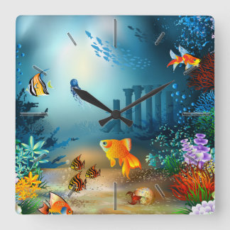 Underwater 4 Wall Clocks Numerals Optionen Quadratische Wanduhr