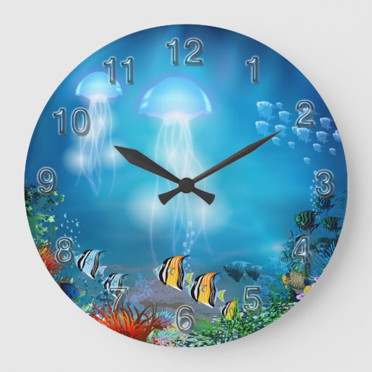 Underwater 7 Wall Clocks Numerals Optionen Große Wanduhr (Vorderseite)