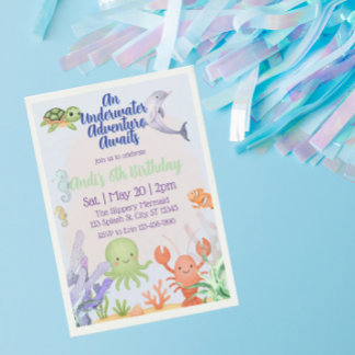 Underwater Adventure, Watercolor Birthday Einladung