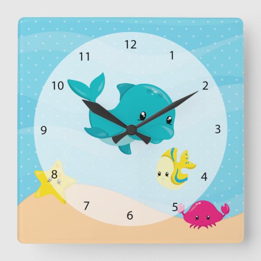 Underwater Animals Quadratische Wanduhr (Vorderseite)