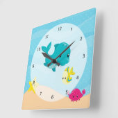 Underwater Animals Quadratische Wanduhr (Winkel)