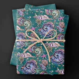 Underwater Aquamarin Luxe   Green Pastel Gold Seas Geschenkpapier Set