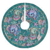 Underwater Aquamarin Luxe | Green Pastel Gold Seas Polyester Weihnachtsbaumdecke (Vorderseite)
