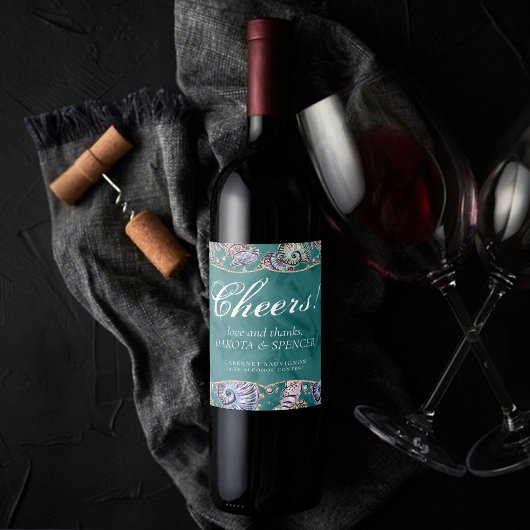 Underwater Aquamarin Luxe | Green Pastel Gold Seas Weinetikett