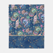 Underwater Blue Luxe | Pastel Gold Seashells Fleecedecke (Vorderseite)