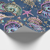 Underwater Blue Luxe | Pastel Gold Seashells Geschenkpapier (Ecke)