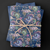 Underwater Blue Luxe | Pastel Gold Seashells Geschenkpapier Set