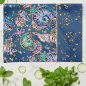 Underwater Blue Luxe | Pastel Gold Seashells Geschirrtuch (Gefaltet)