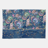 Underwater Blue Luxe | Pastel Gold Seashells Geschirrtuch (Horizontal)