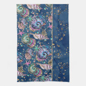 Underwater Blue Luxe | Pastel Gold Seashells Geschirrtuch (Vertikal)