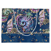 Underwater Blue Luxe | Pastel Gold Seashells Große Geschenktüte (Rückseite)