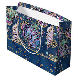 Underwater Blue Luxe | Pastel Gold Seashells Große Geschenktüte