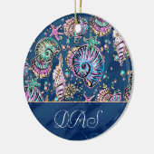 Underwater Blue Luxe | Pastel Gold Seashells Keramik Ornament (Links)