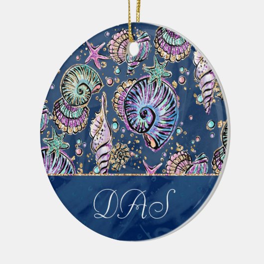 Underwater Blue Luxe | Pastel Gold Seashells Keramik Ornament (Links)