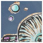 Underwater Blue Luxe | Pastel Gold Seashells Stoff (Nahaufnahme)