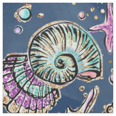 Underwater Blue Luxe | Pastel Gold Seashells Stoff (Muster)