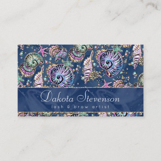 Underwater Blue Luxe | Pastel Gold Seashells Visitenkarte (Vorderseite)
