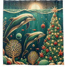 "Underwater Christmas Dolphin Wonderland" Duschvorhang