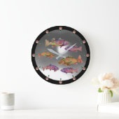 UNDERWATER,COLORFUL RAINBOW TROUTS White Pink Gem Große Wanduhr (Zuhause)