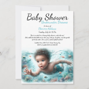 Underwater Dreams Wasserfarben-Baby-Party Einladung