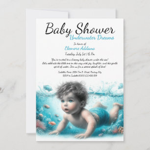 Underwater Dreams Wasserfarben-Baby-Party Einladung