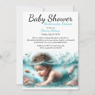 Underwater Dreams Wasserfarben-Baby-Party Einladung