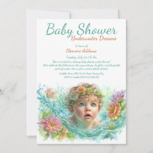 Underwater Dreams Wasserfarben-Baby-Party Einladung