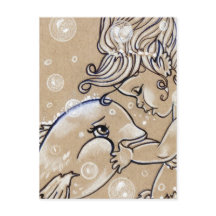 Underwater Friends Dolphin Mermaid Postkarte