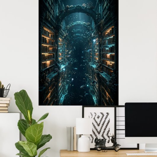 Underwater Library Fantasy Art Poster (Heimbüro)