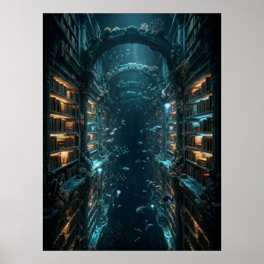 Underwater Library Fantasy Art Poster (Vorne)