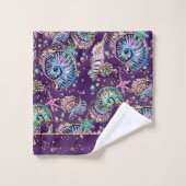 Underwater Lila Luxe | Dark Pastel Gold Sea Life Badhandtuch Set (Waschlappen)