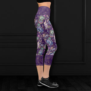 Underwater Lila Luxe   Dark Pastel Gold Sea Life Capri Leggings