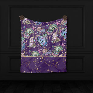 Underwater Lila Luxe   Dark Pastel Gold Sea Life Fleecedecke