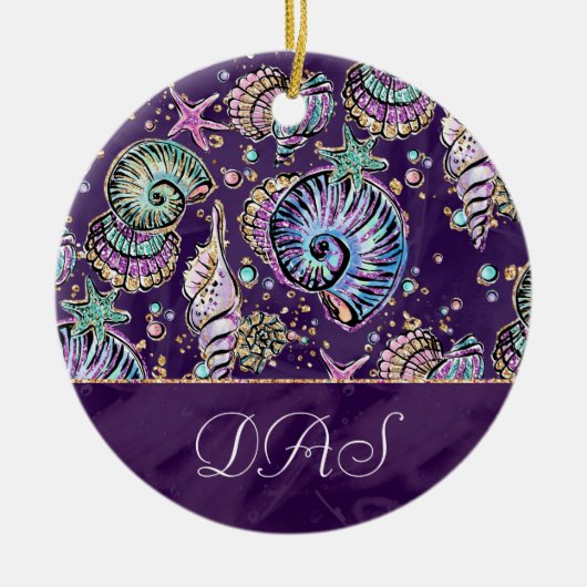 Underwater Lila Luxe | Dark Pastel Gold Sea Life Keramik Ornament (Vorne)