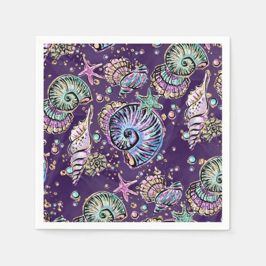 Underwater Lila Luxe | Dark Pastel Gold Sea Life Serviette (Vorderseite)