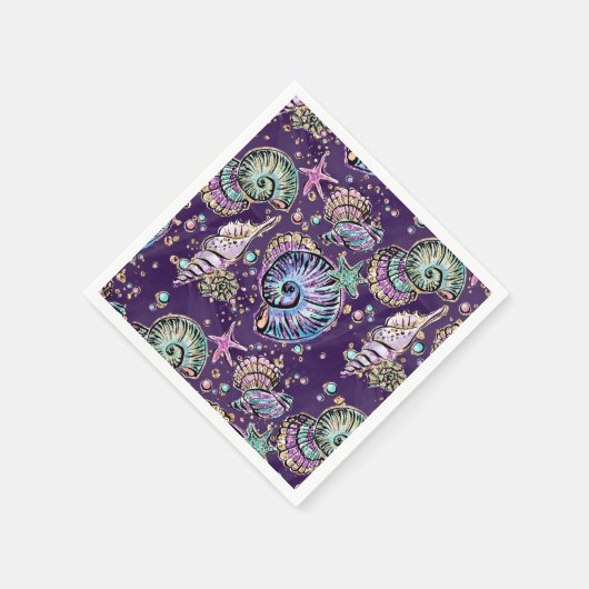 Underwater Lila Luxe | Dark Pastel Gold Sea Life Serviette (Ecke)