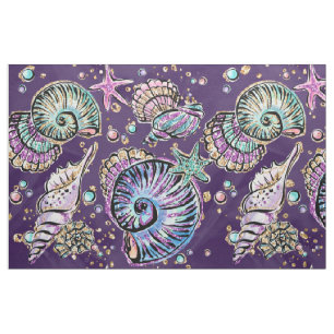 Underwater Lila Luxe   Dark Pastel Gold Sea Life Stoff