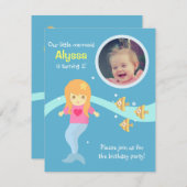 Underwater Little Mermaid Birthday Party Foto Einladung (Vorne/Hinten)
