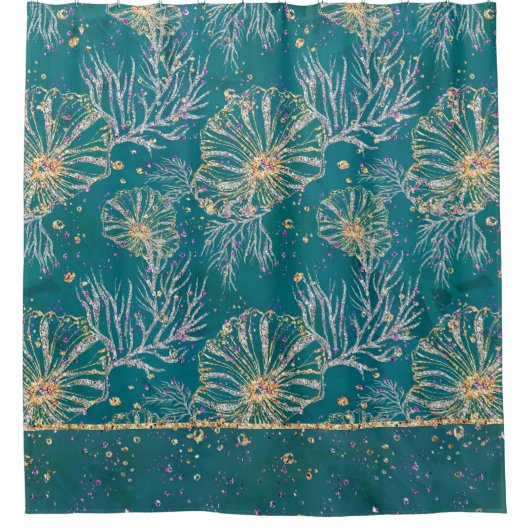 Underwater Luxe | Leben im Aquamarinen und goldene Duschvorhang (Vorderseite)