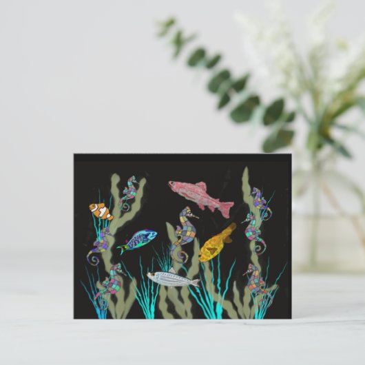 Underwater Neon Fantasy Postkarte (Stehend Vorderseite)