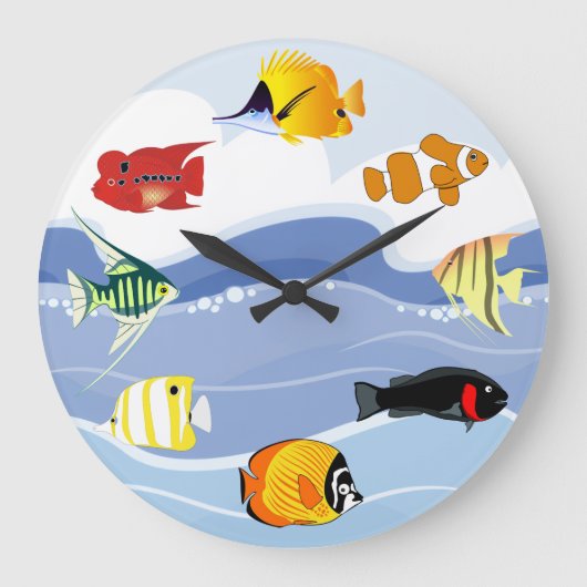 Underwater Tropical Fish Art Wall Clock Große Wanduhr (Vorderseite)